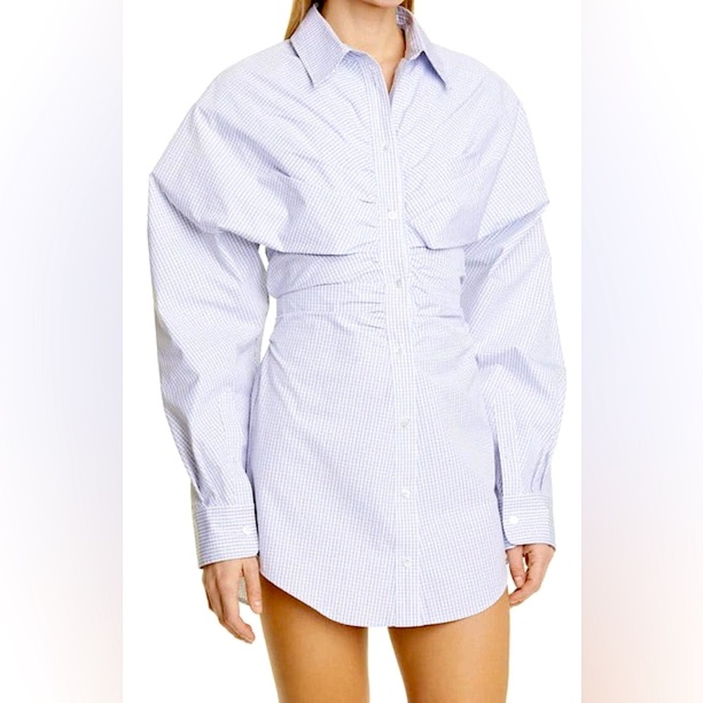 NWOT ALEXANDER WANG Ruched Hourglass Check-pattern Shirtdress In Blue